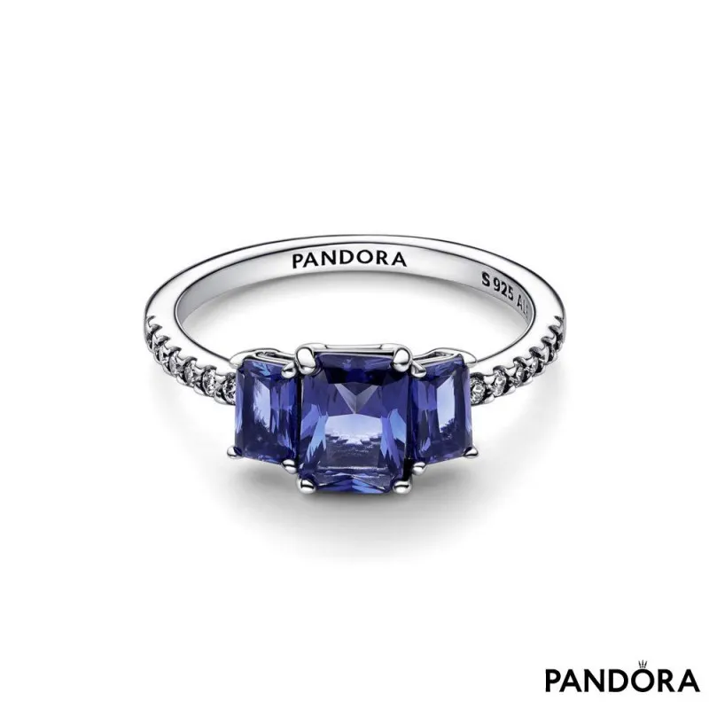 Blistavi plavi pravokutni prsten s tri kamenčića | PANDORA